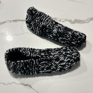 Handmade Knit Slipper Socks Black White Hand Made Comfy Winter House Shoes